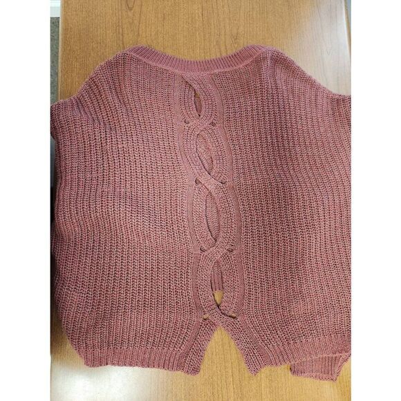 Express SMALL red/pink knit Sweater. Hi-low, Long Sleeve and Cut Out back - Picture 5 of 7